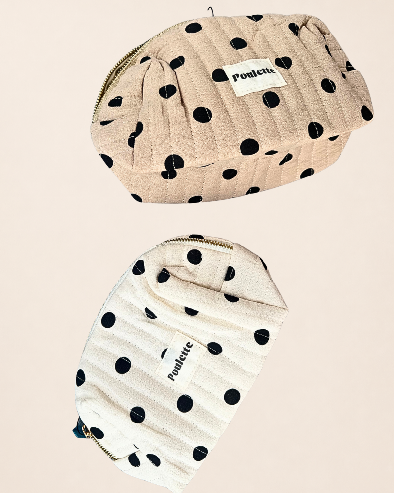 Trousse de toilette à pois en coton – Rangement Bijoux & Accessoires de Voyage 10*11*21 CM