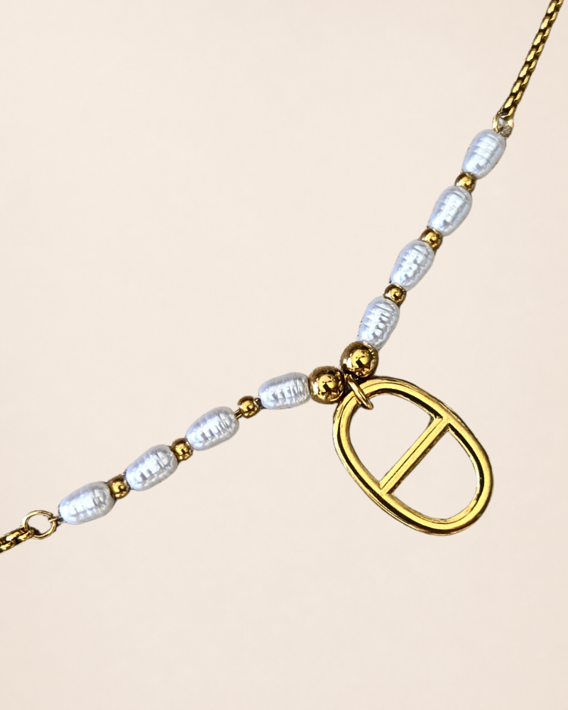 Bracelet ZOE avec Perles Nacrées et Maille Marine – Image 2