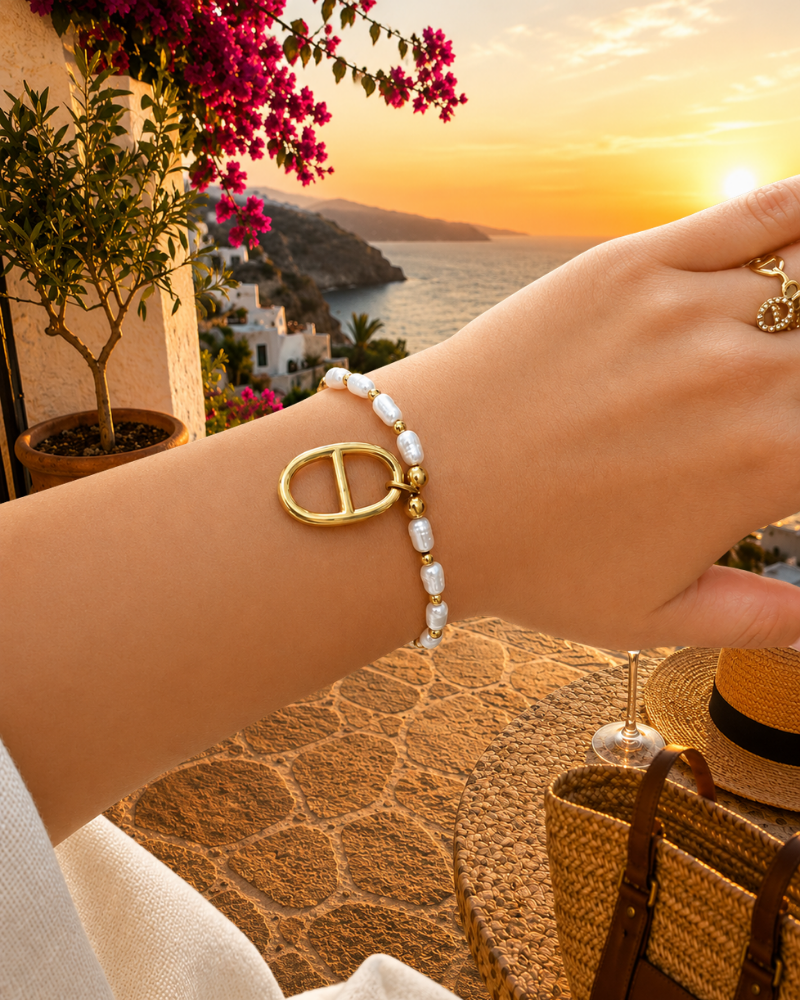 Bracelet ZOE avec Perles Nacrées et Maille Marine