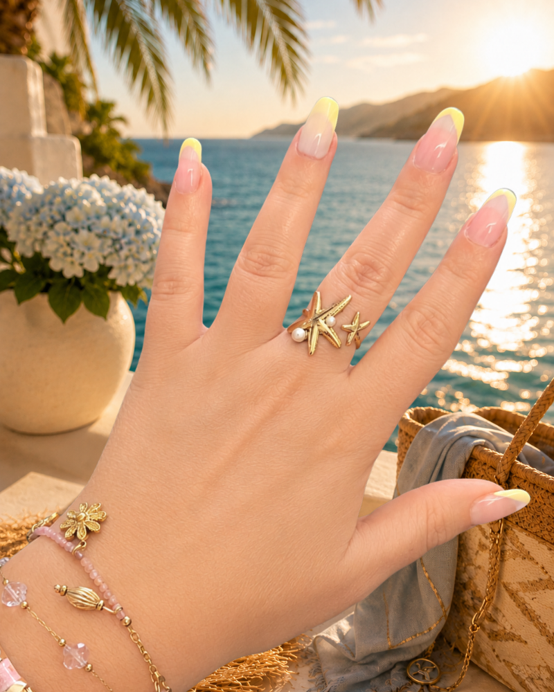 Bague Etoile de mer et ses perles