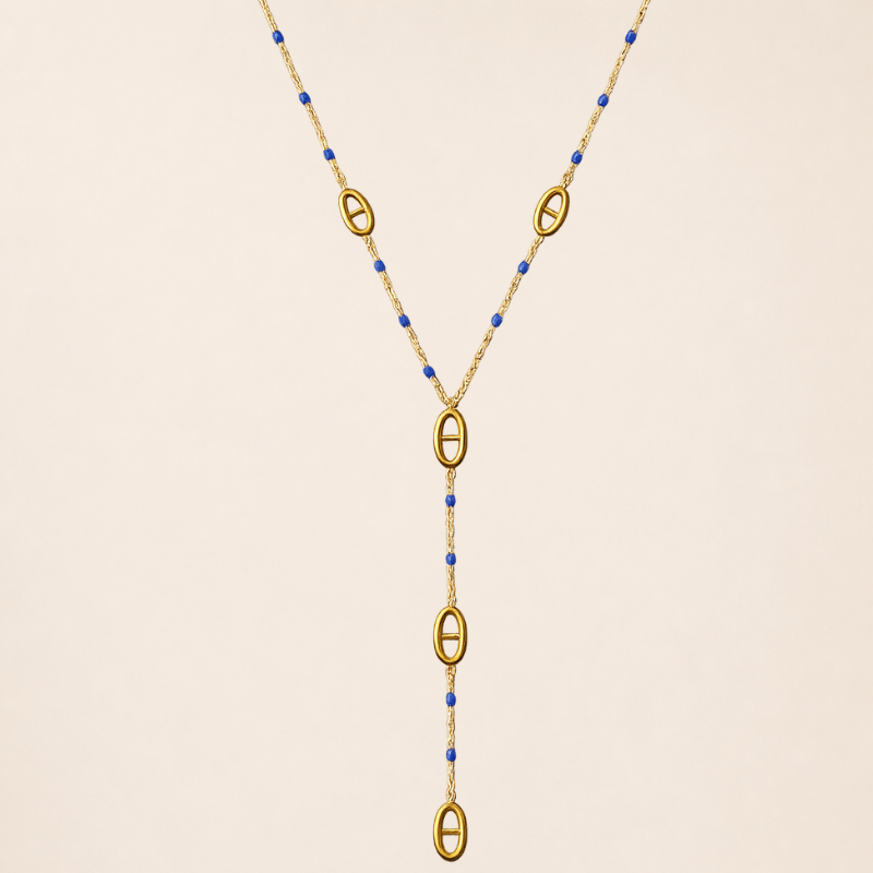 Collier Julie en Y perle bleu roi Maille Marine – Image 2