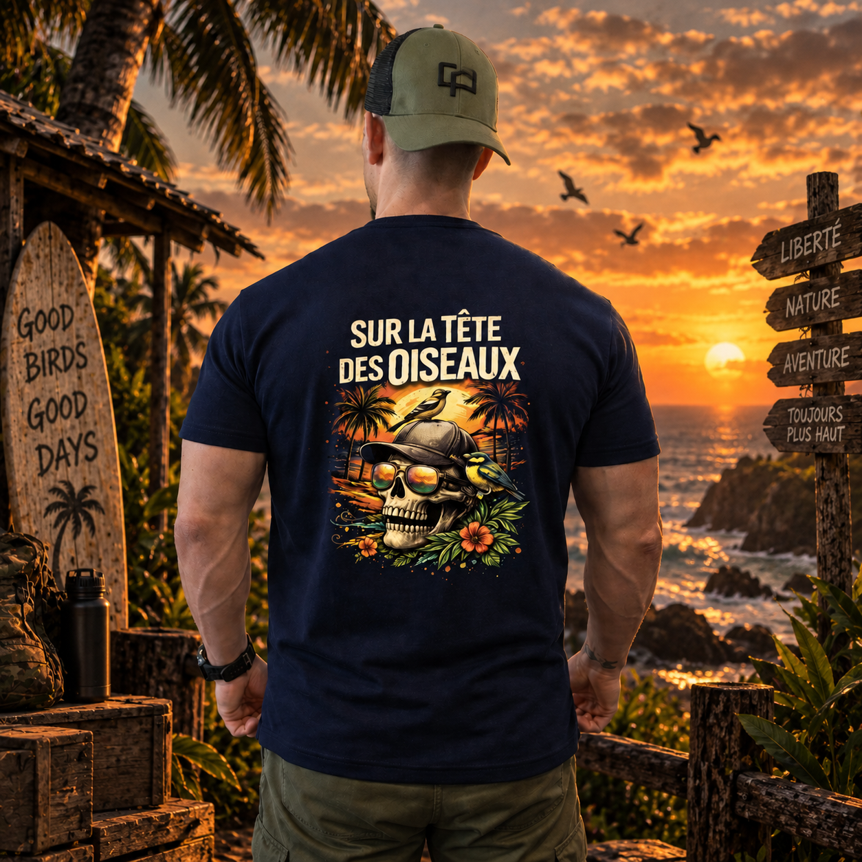 T-shirt humour –"SUR LA TETE DES OISEAUX"