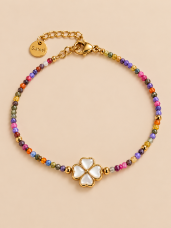 🍀 Bracelet Porte-Bonheur – Trèfle Nacré