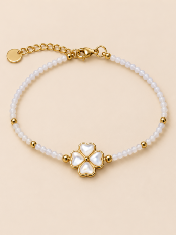 🍀 Bracelet Porte-Bonheur – Trèfle Nacré